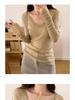 Women's Slim Fit V-Neck Sheer Long-Sleeve Knit Top - 2024 Early Autumn Design