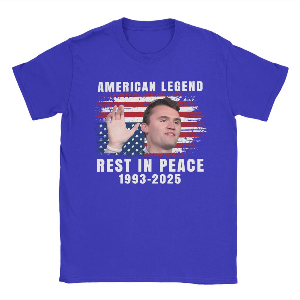 Fashion Rest In Peace Charlie Kirk American Flag TShirts for Men Round Collar Cotton T Shirts Short Sleeve Tee Shirt Adult Tops