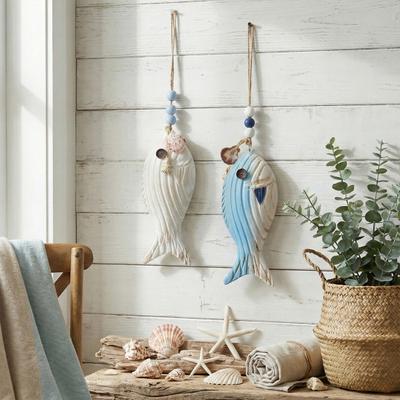 Wall Hanging Decoration Fish Shaped Wood Carving Pendant with Lanyard Easy To Hang Versatile Wall Art for Bathroom Door Entrance