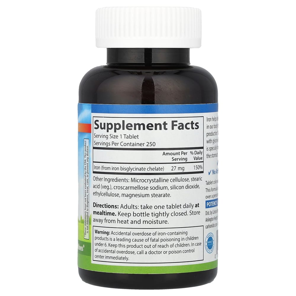 Carlson Labs Chelated Iron 27mg, 250 Tablets