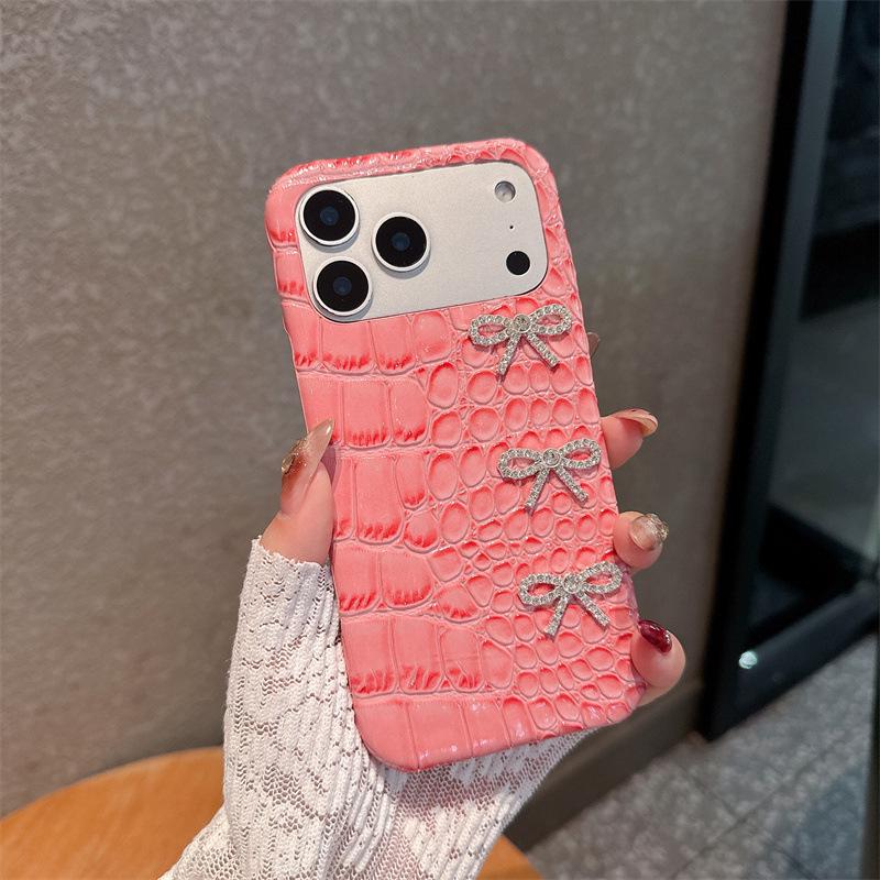 

Crocodile Grain Bow Drop-Proof Phone Case for iPhone 11/13/14/15/16/17/PRO MAX 17