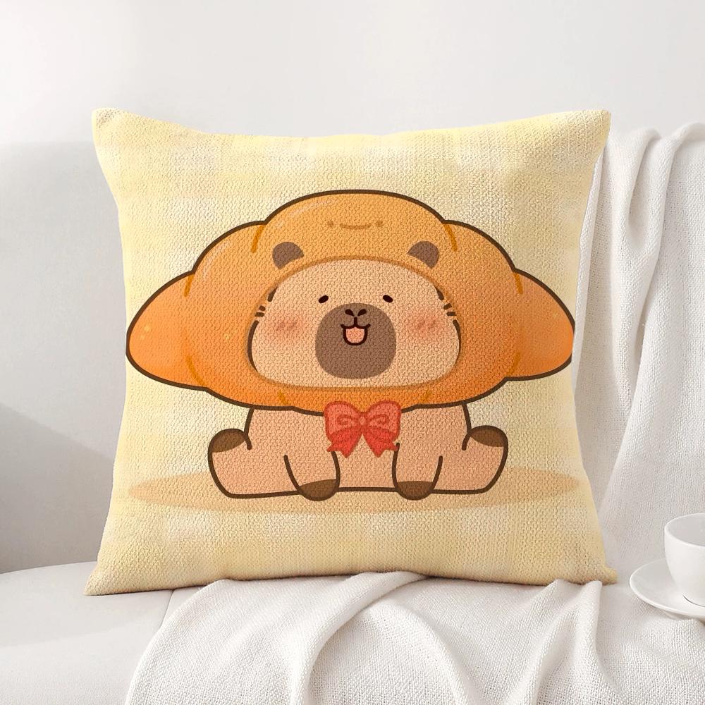 Cute Cartoon Capybara Cushion Cover Natural Linen Pillow Cover DoubleSided Print Cushion Case for Sofa Home Decor Gift