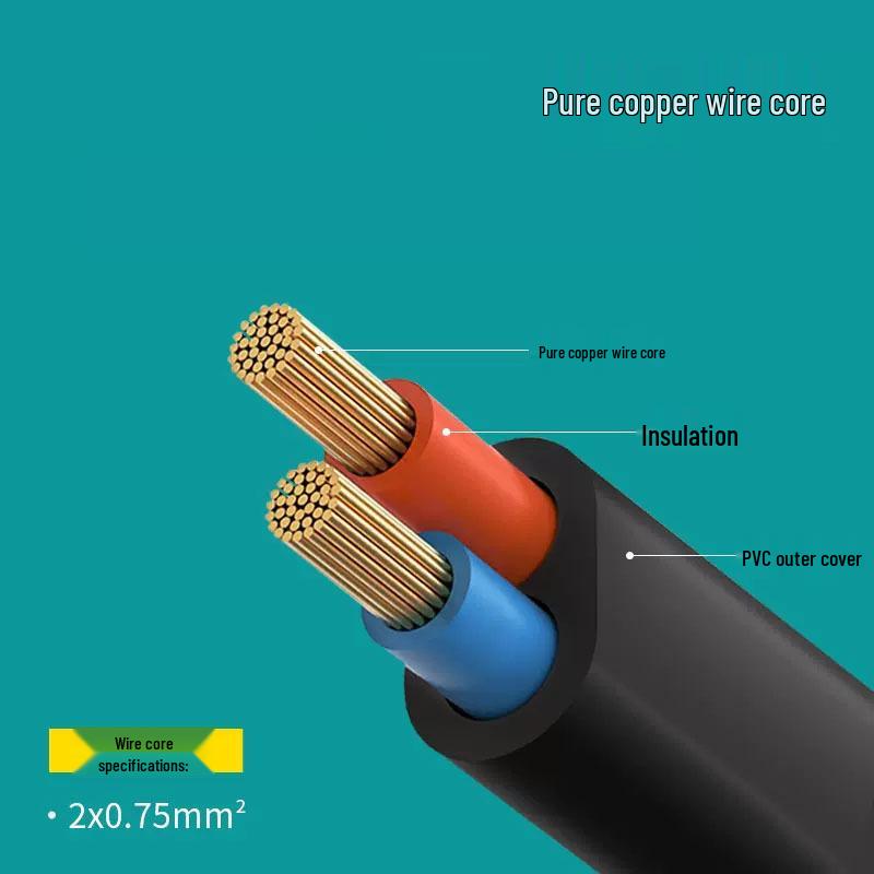 US Standard 2-Pin Power Cord, Bare Wire End, 1.5m, 18AWG Pure Copper, 2-Core