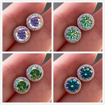 925 Silver 1 Carat Moissanite Round Earrings Engagement Wedding Daily Work Party Travel Luxurious Gift For Women