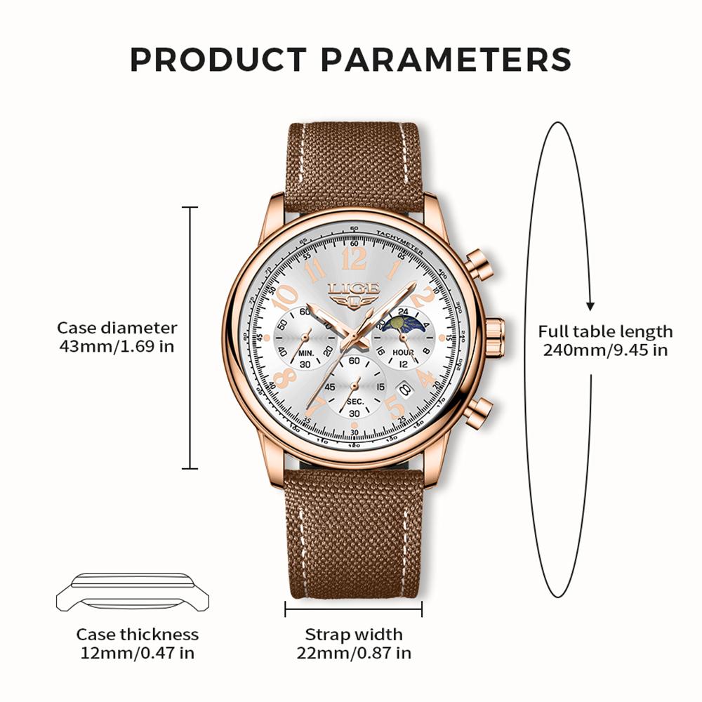 Stylish Mens New Watch Lige Casual Leather Quartz Watch Automatic Calendar Luminous Waterproof Watch