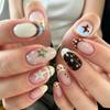 24PCS Ins Short Almond False Nails Sweet Star Blue Polka Dots Patterns French Fake Nails Wearable Cute Nails Press On Full Cover