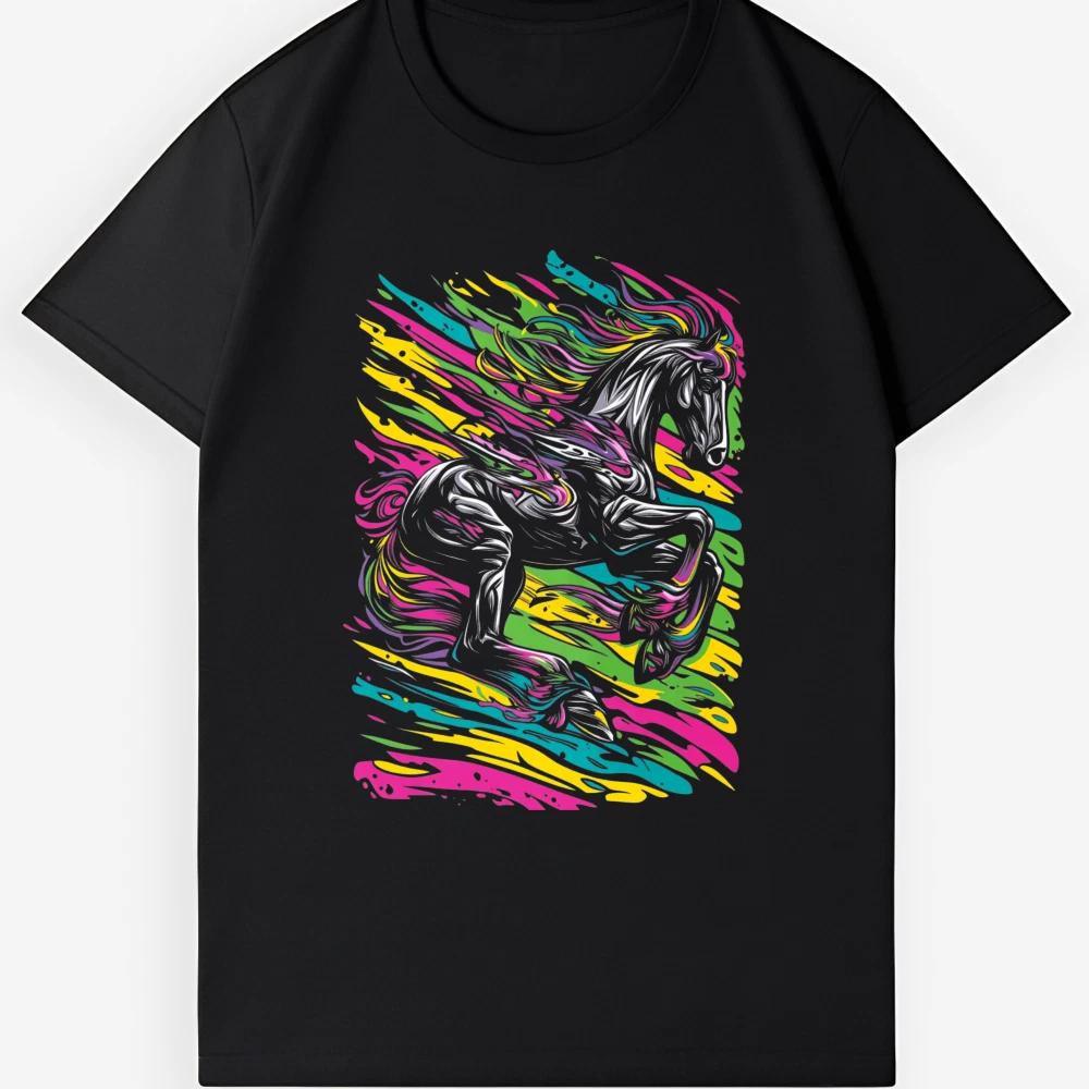 Rainbow Drip Psychedelic Horse Unisex T-Shirt - Art Horse Tee L