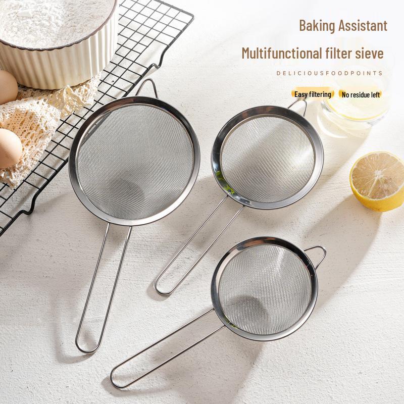 Stainless Steel Kitchen Colander and Sieve with Hook for Soy Milk, Juice, Sesame, Noodles, and Frying