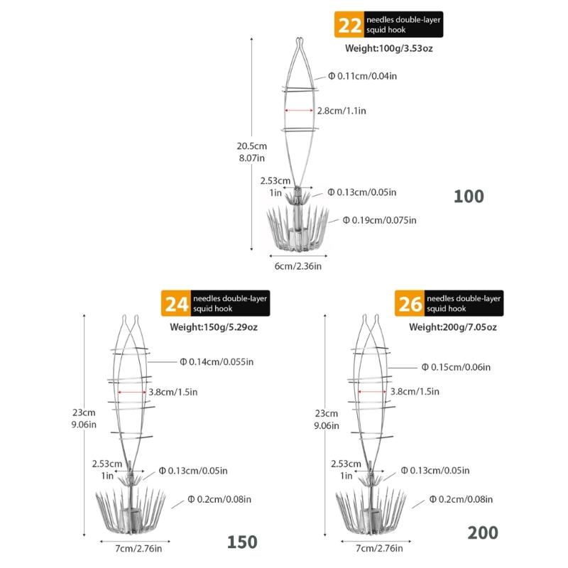 Double Umbrellas Jigs Hook Fishing Tackle Two Layer Squid Hook 22/24/26 Claw Sharply Fish Hook Fishing Accessories