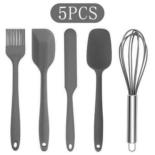 

Силиконовый набор кухонной утвари Кухонные принадлежности Набор Антипригарная посуда Лопатка Лопатка Венчики для яиц Ручка из нержавеющей стали Набор кухонных инструментов 5pcs серый