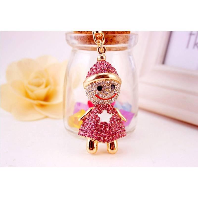 Cute Snowman Keychain For Women Sparkling Rhinestone Zinc Alloy Christmas Gift