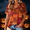 Women's V-Neck Halloween Print Lightweight Blouse for Spring and Summer Casual Wear