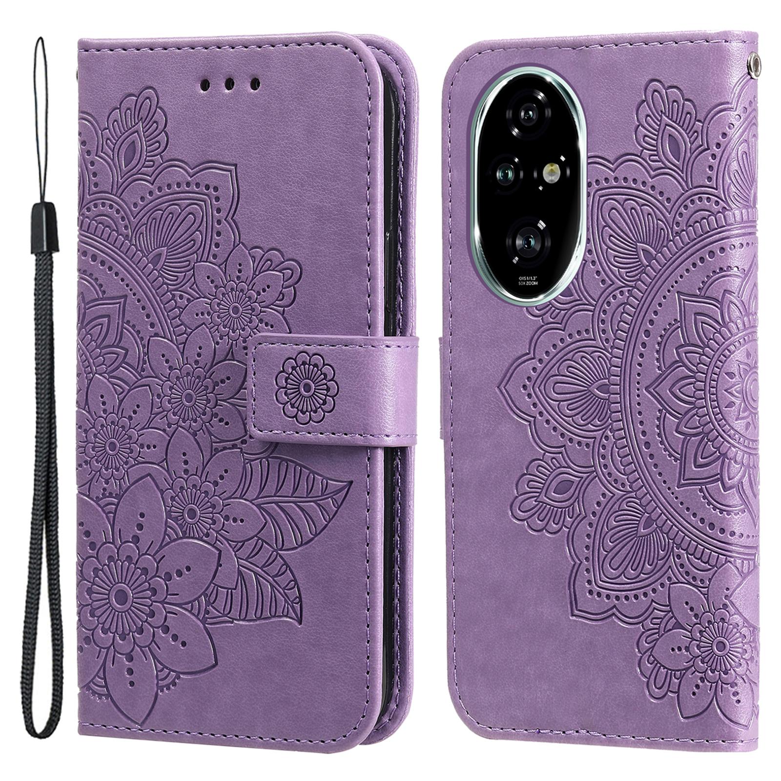 

For Honor 200 Pro 5G Case Floral Pattern PU Leather Wallet Stand Phone Cover Purple