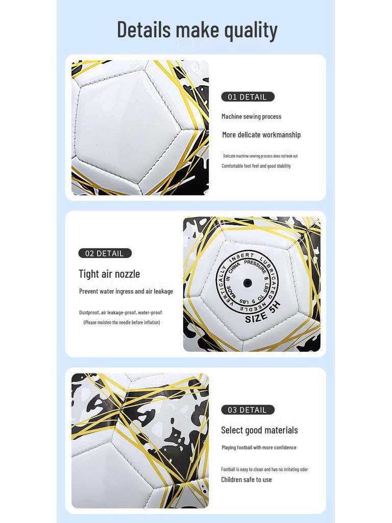 Jednodílný PU fotbalový míč pro děti - Velikost 4 a 5, Ideální pro základní, střední školu a mateřskou školu, Halový a venkovní trénink, Připravený na soutěž.