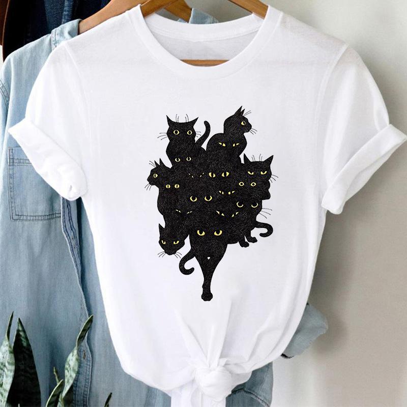 T-Shirts Women Cute Cartoon Print Fashion Tshirt For Woman Tees Tops Graphic Female T Shirt White Womens T-Shirt