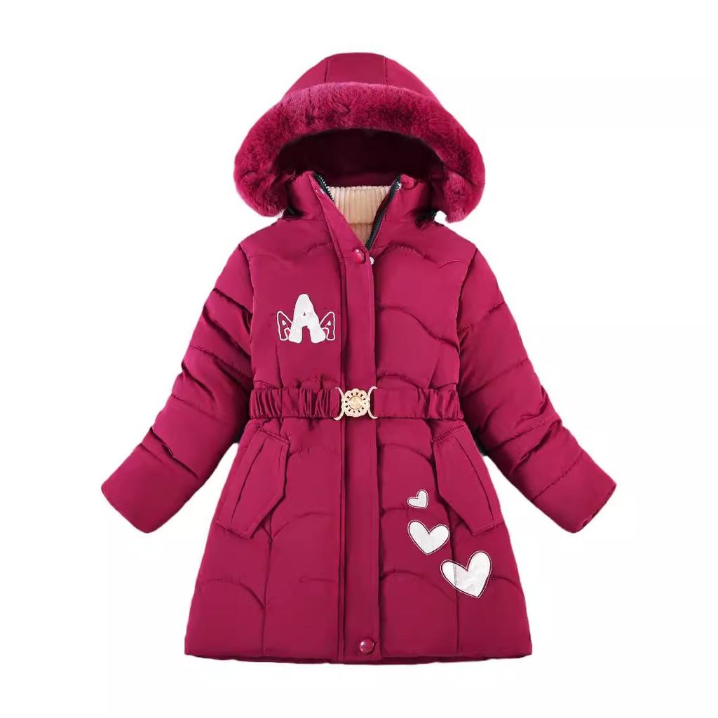 Girls' Plush Velvet Coats Kids Hooded Down Jackets Children's Winter Mid-length Outerwear Toddler Thickened Warm Clothing