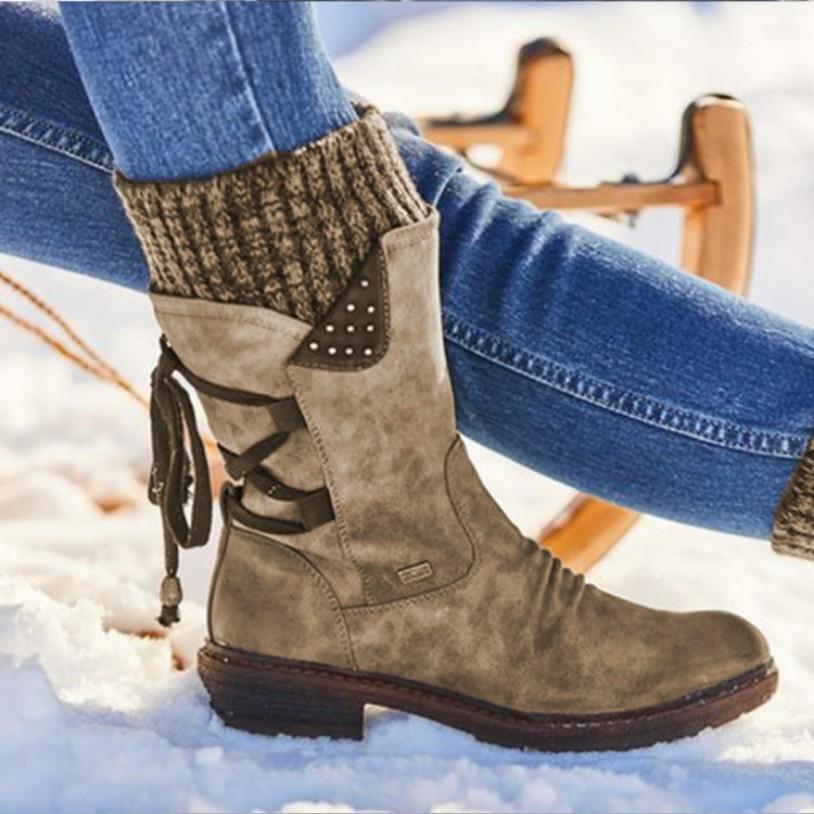 Medium and low tube large size Martin boots women's autumn and winter new square heel strap European and American wool women's boots