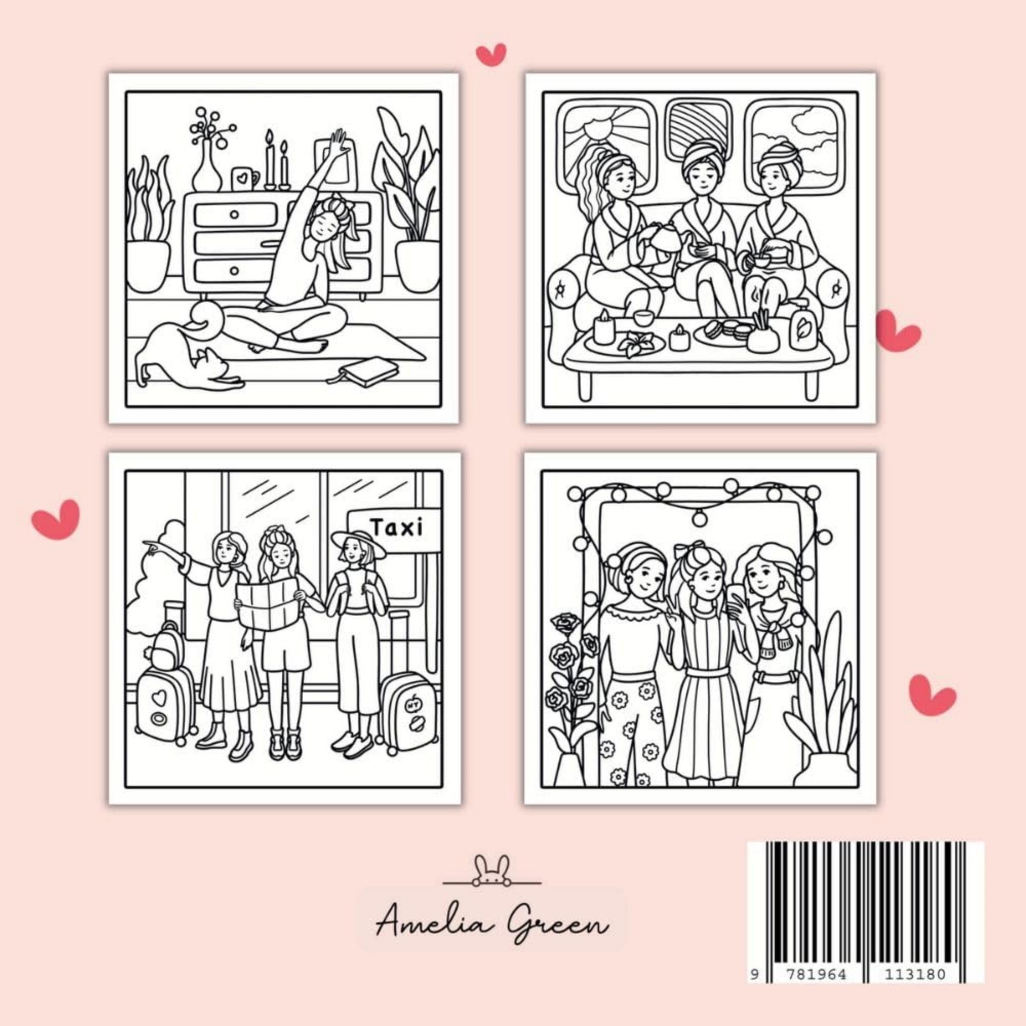 Bestie Moments: :Adults And Teens Coloring Book - Cute Girly Scenes inside for Stress Relief And Relaxation