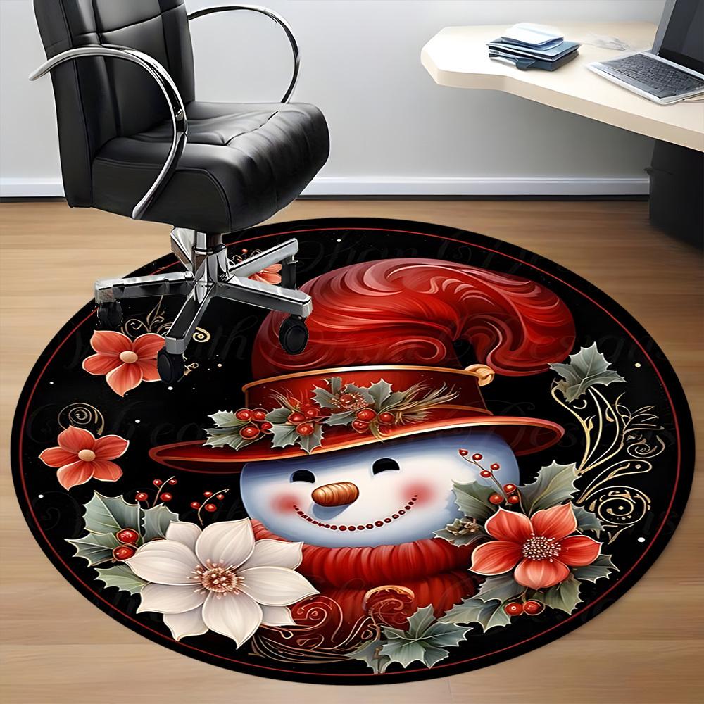 1pc Christmas Snowman Decor Chair Carpet for Office, Round Non Slip Durable Large Size Office Carpet, Suitable for Office