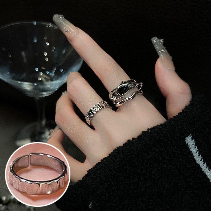 Women's Retro Black Oval Geometric Open Ring - Versatile Fashion Index Finger Jewelry