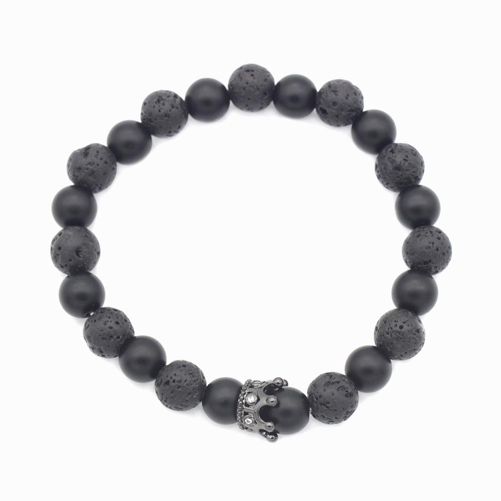 European  American 8mm White Pine Volcanic Stone Bracelet Set with Zircon Crown
