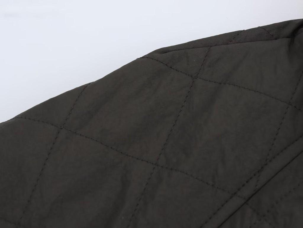 2024 Autumn Women's European & American Style High Neck Diamond Pattern Short Cotton Jacket