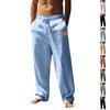 Men's Summer Linen Casual Pants, American Style Drawstring Closure Breathable Loose Straight Leg Athletic Trousers for Men