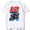 Nuova Maglietta Estiva Unisex a Manica Corta Maverick Vinales 12 Gp Race Riding Sportiva per Ragazzo Hip Hop Casual Top Bianchi Magliette da Motociclista