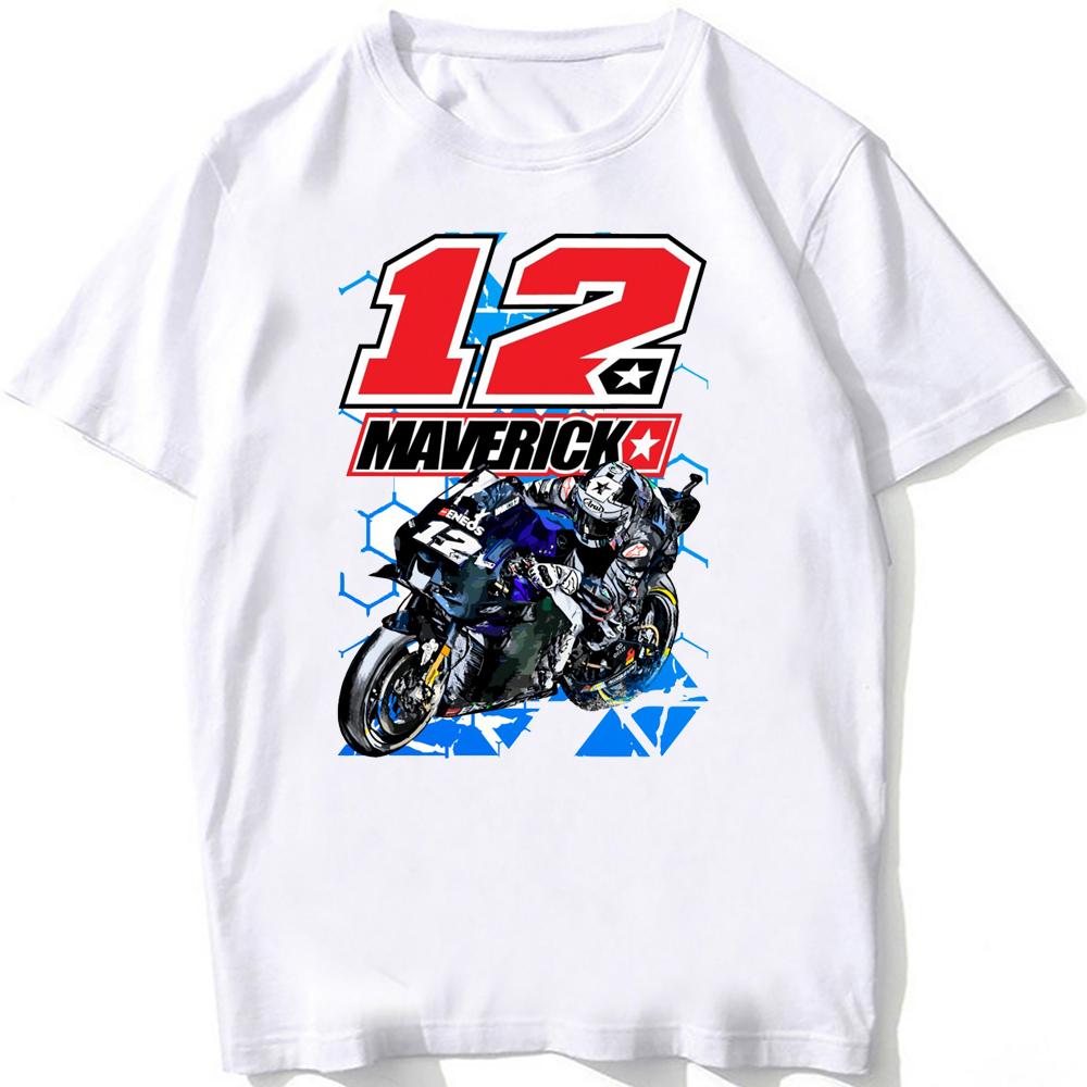 Nuova Maglietta Estiva Unisex a Manica Corta Maverick Vinales 12 Gp Race Riding Sportiva per Ragazzo Hip Hop Casual Top Bianchi Magliette da Motociclista