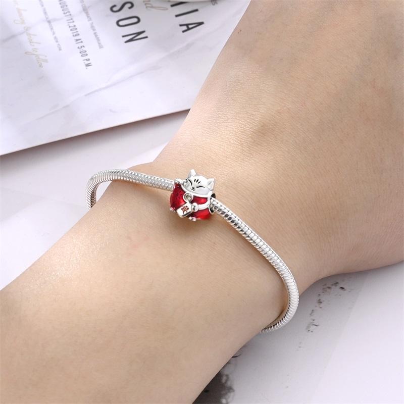 Stering Copper Lucky Cat Charms Bead New Year'S Pendant Charm Compatible With 3Mm Original Bracelet Jewelry Diy Women's Jewelry