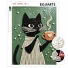 DIY Framed Pearl Bead Art Kit Black Cat Drinking Coffee Pattern Sparkling Canvas Painting Relaxing Handmade Craft Gift Decor for Home Enthusiasts