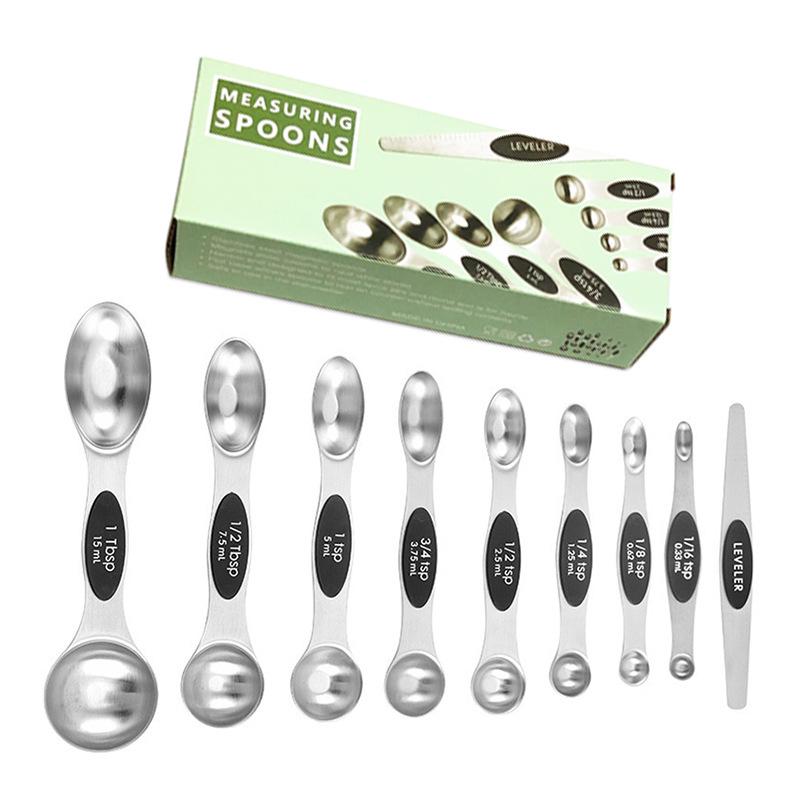 9-Piece Dual-End Stainless Steel Magnetic Measuring Spoons with Gram Scale