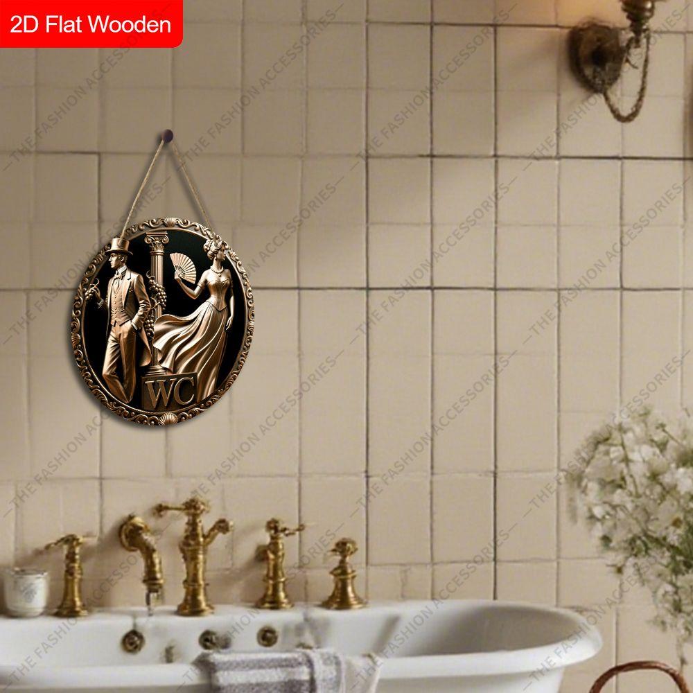 Semne decorative din lemn pentru agățat, decorațiune de perete sau ușă pentru baie, plan 2D cu textul „WC”, cadou de casă nouă pentru prieteni