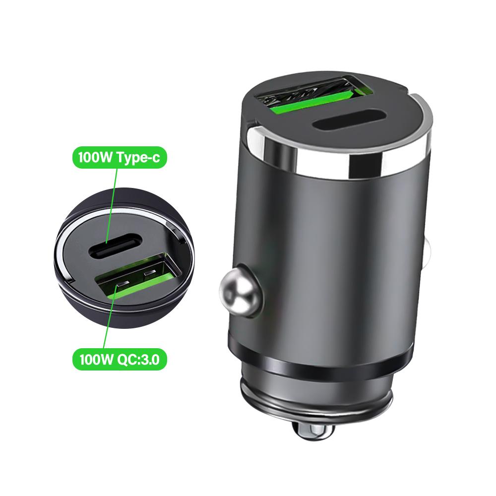 

Мини USB автомобильное зарядное устройство 200 Вт с двумя портами, сверхбыстрая зарядка, гнездо прикуривателя, 12-24 В, адаптер для зарядки телефона из алюминиевого сплава