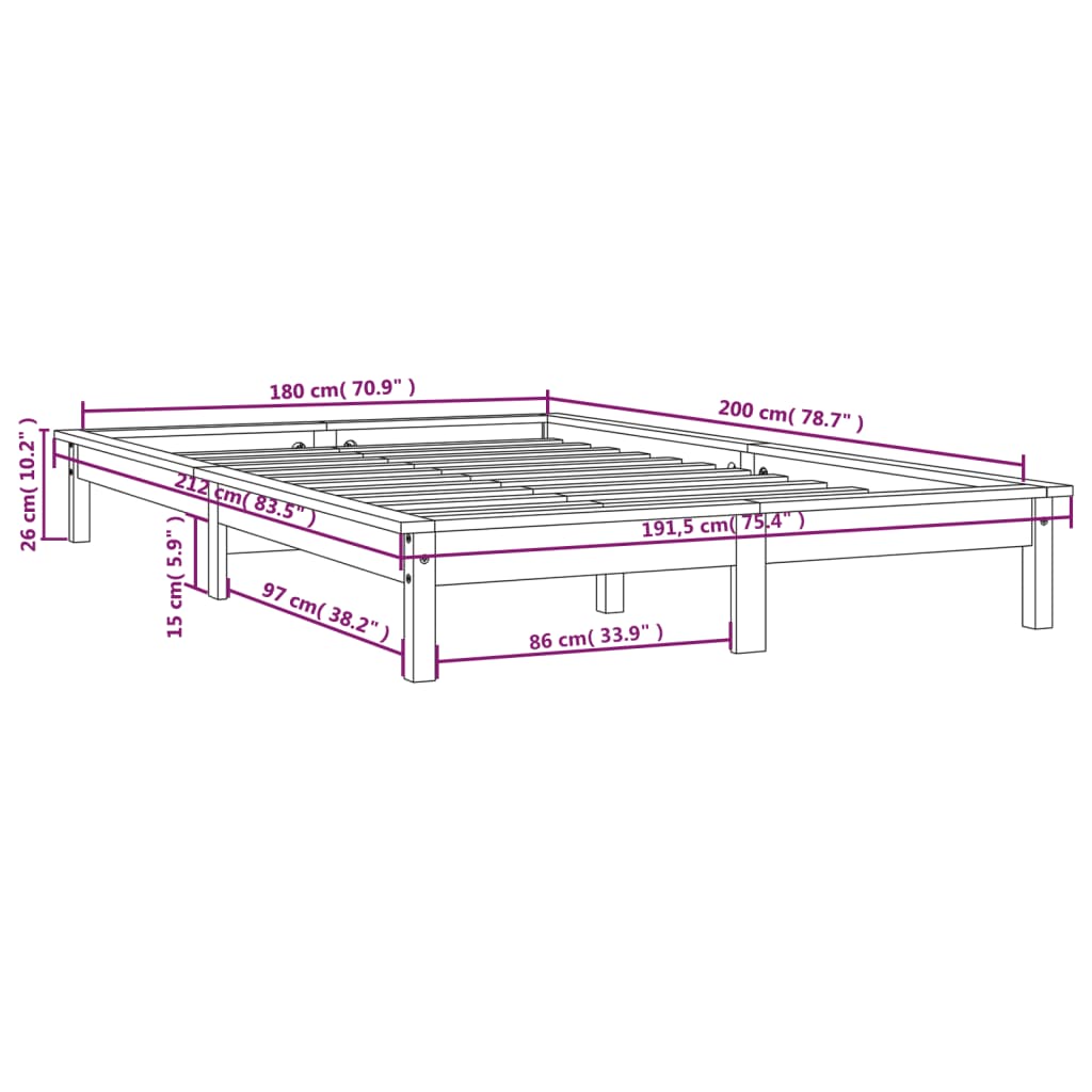 Solid Wood Bed White 180 X 200 Cm Pine
