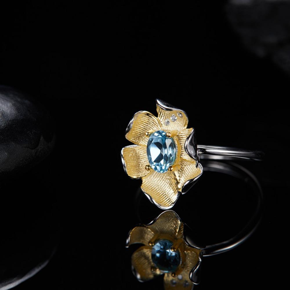 S925 Sterling Silver Necklace with Natural Color Treasures, Designed with Female Flowers, Necklace, Bracelet, Ring, Earrings