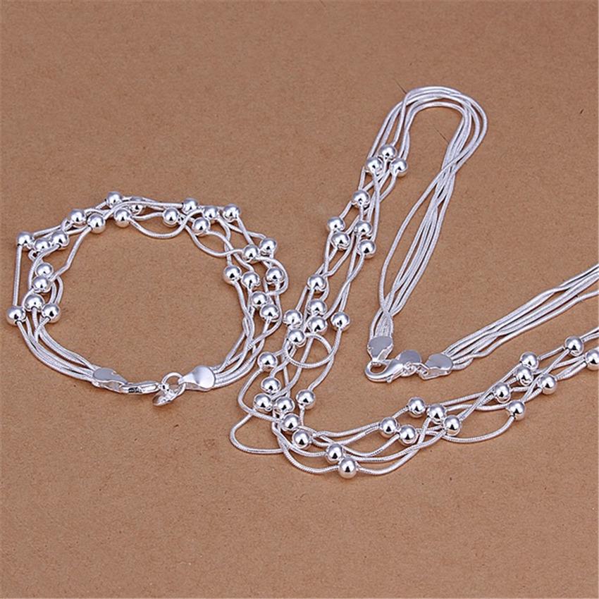 2026 Boutique Jewelry, Silver-plated Jewelry, Five-wire Light Bead Necklace, Bracelet, Fashion Two-piece Set. 45CVM