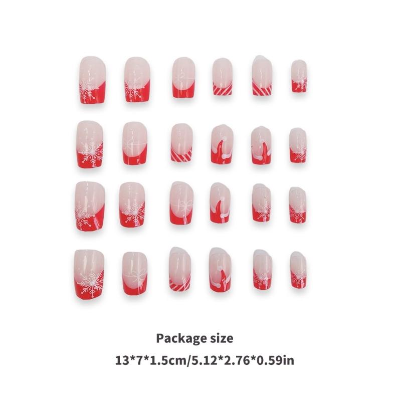 Christmas Press on Nails Medium Square False Nails Snowflake Designs Acrylic Artificial Stick on Nails for Women