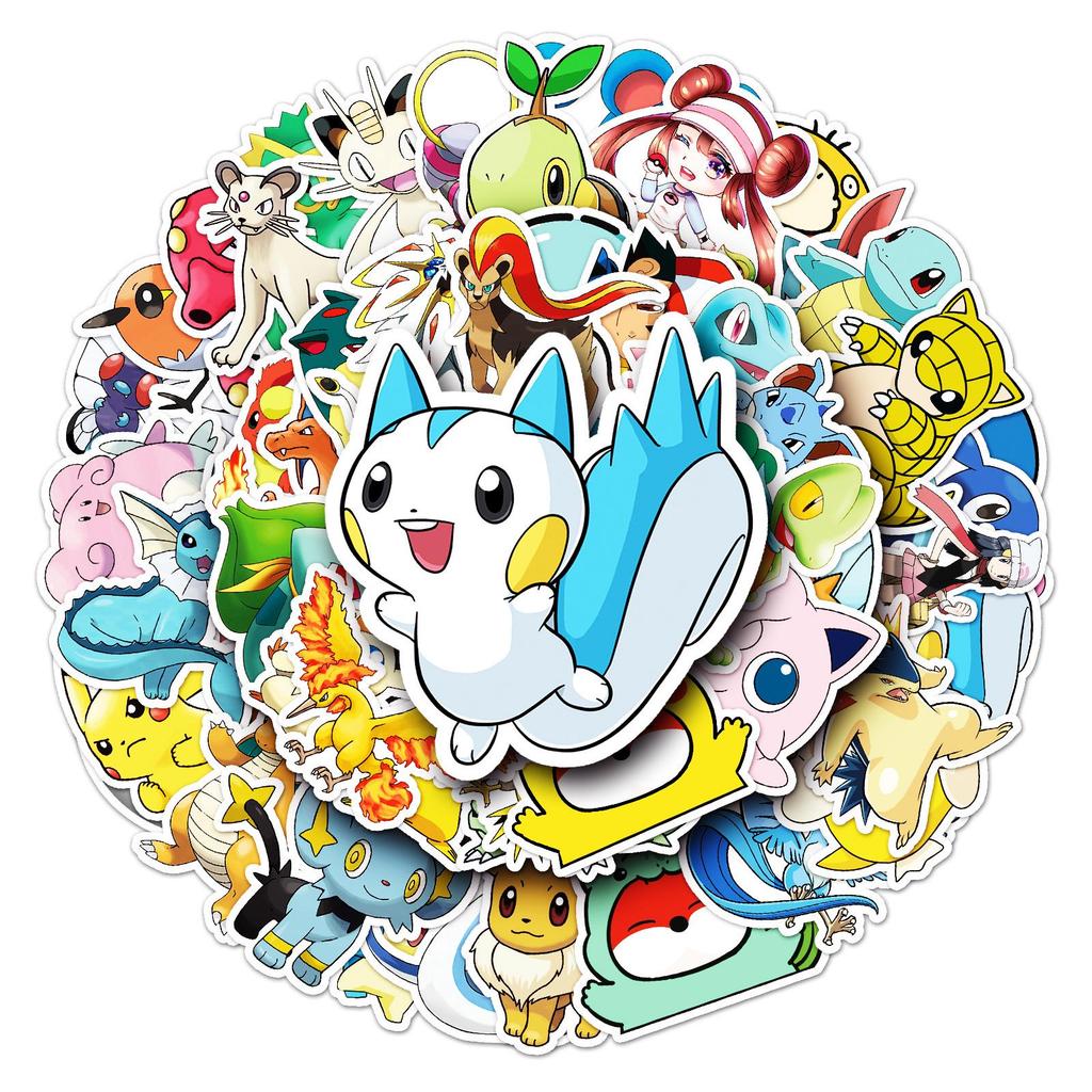 50-Pack Waterproof Anime Pokémon Cartoon Sticker Set for Suitcases, Cars, Guitars, Scooters, and Phones.