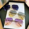 Gafas de Sol 2025 Para Hombre Vintage Sin Montura Aleación Aviador Piloto Marca Degradado Gafas de Sol Femenino Metal Ovalado Sombras Negro Marrón