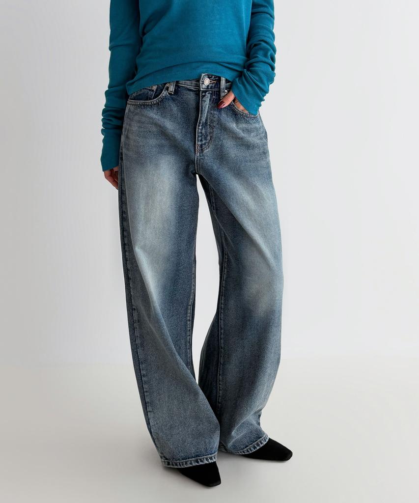 BUTTON UP All-Brush Washed Wide Denim Pants