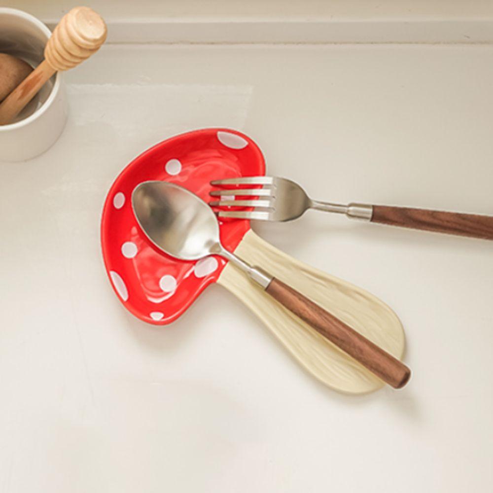 Cartoon Ceramic Mushroom Spoon Rest Non-slip Bottom Heat Resistant Ladle Holder Glazed Mushroom-Shaped Tray Dinning Table
