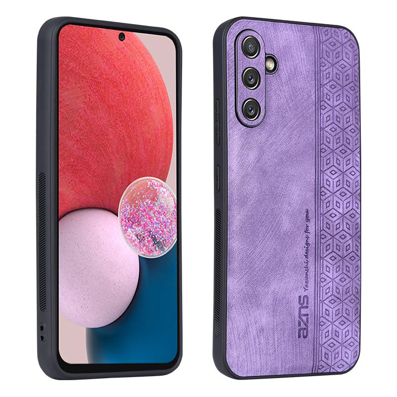 

AZNS For Samsung Galaxy A34 5G Imprinted Pattern Protective Phone Case PU Leather Coated TPU Shockproof Back Cover Purple