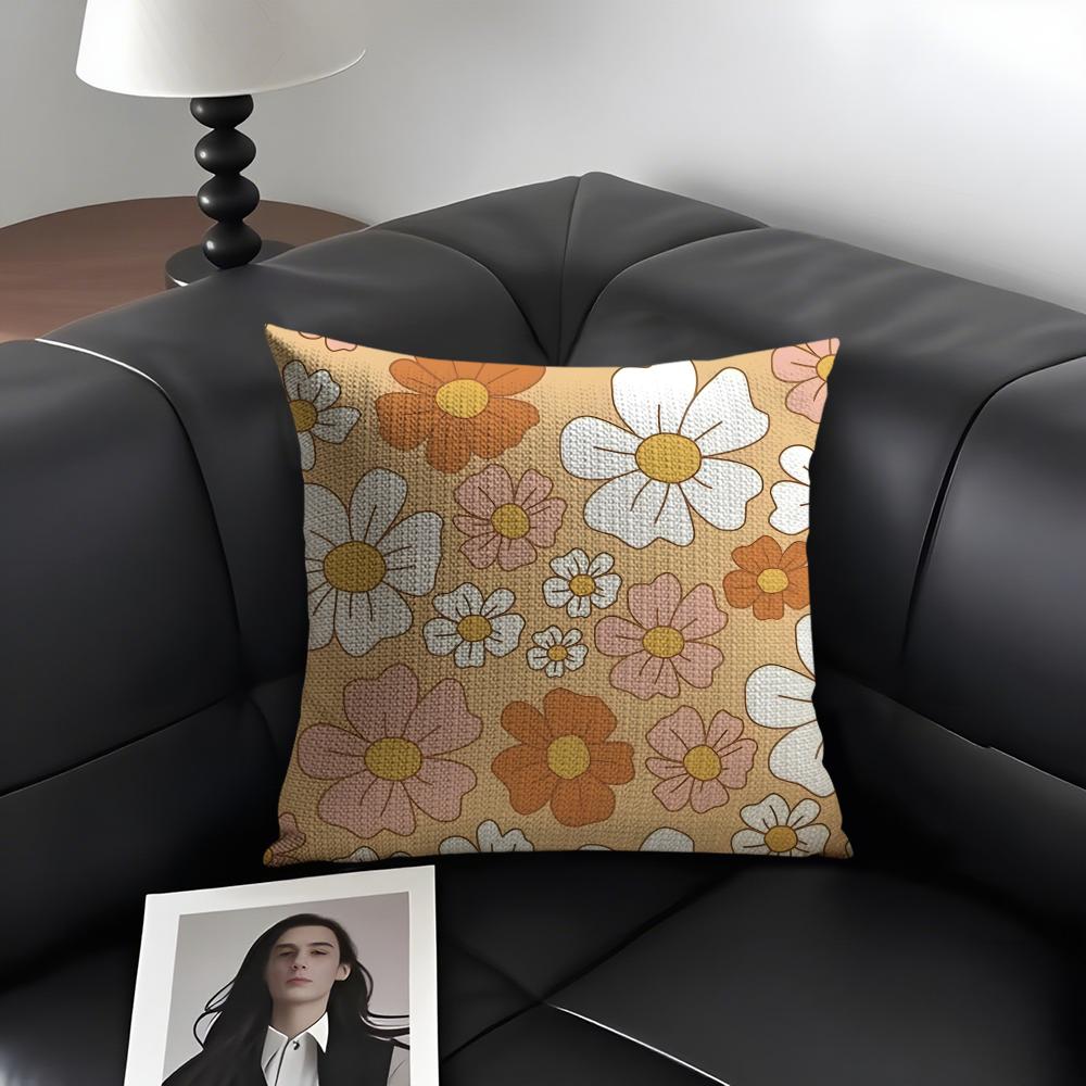 Retro Floral Ins Cushion Cover Natural Linen Organic Fabric Double-Sided Printing Sofa Home Decor Gift Pillow Case