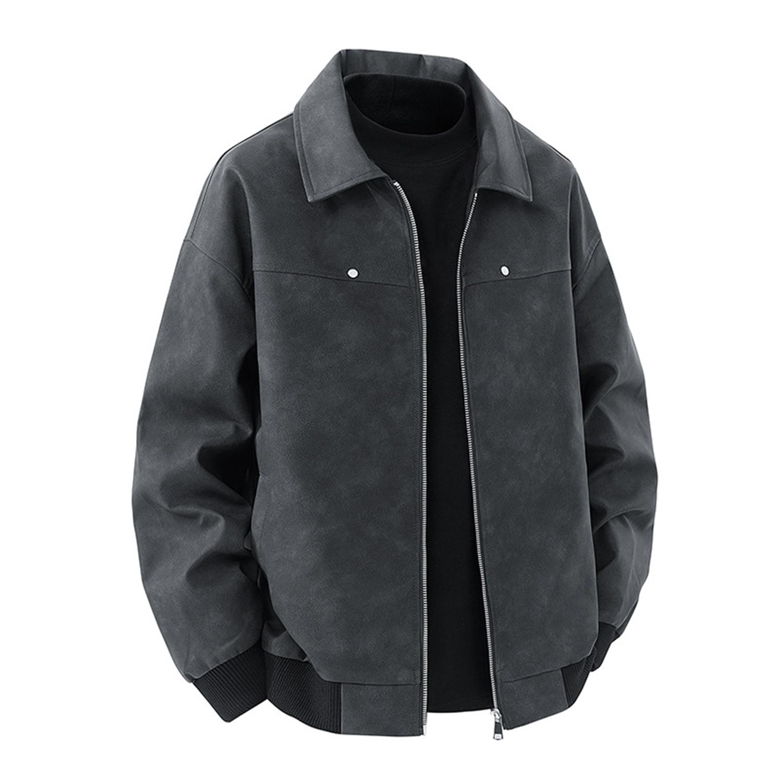 

Мужская ретро кожаная куртка с лацканами однотонная повседневная спортивная свободная куртка XL