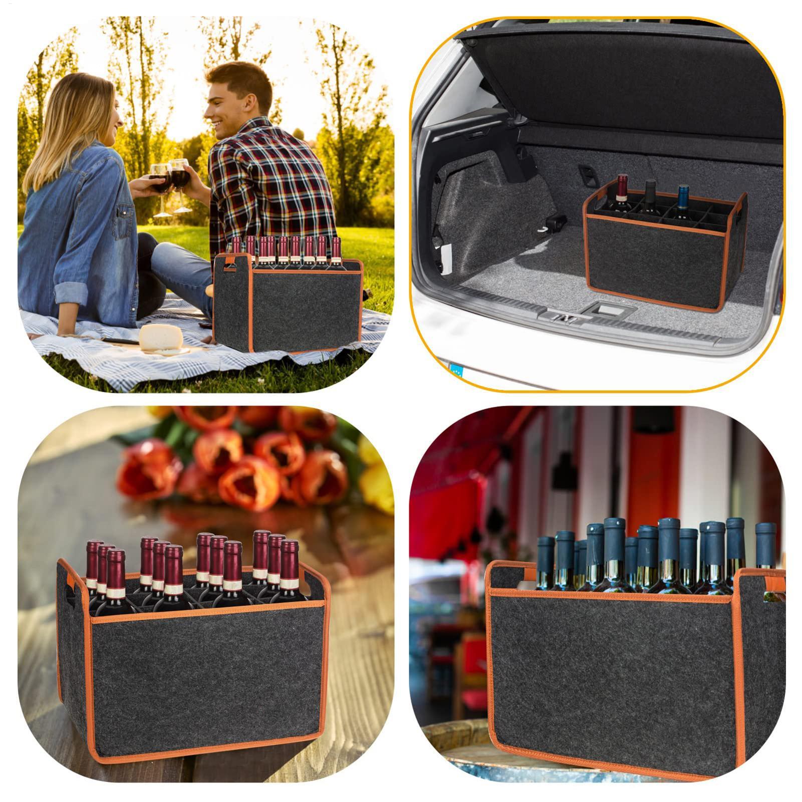 12 Bottle Felt Wine Carrier Storage Box with Divider Liquor Bottle Tote with Comfort Handle Portable Wine Bottle Travel Bag nero