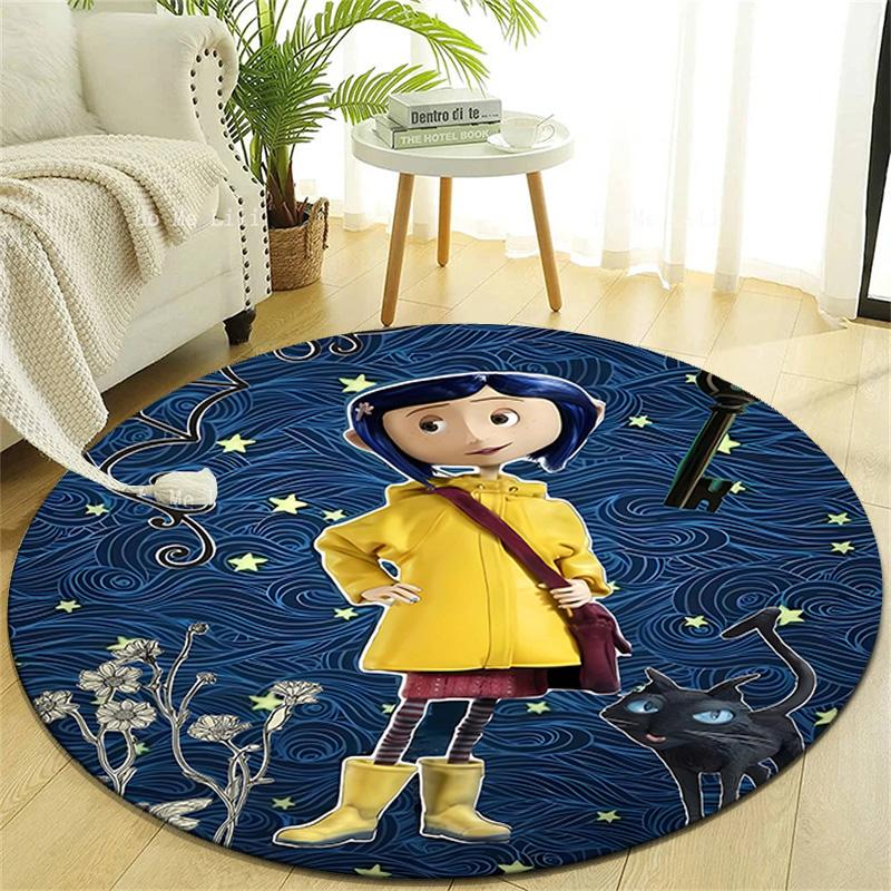 1pc Coraline (5) Design Printed Area Round Carpet for Bedroom Living Room Home Decor Rugs Mat Non Slip Mat Rug for Bedside