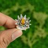 Natural Tiger'S Eye Multi Stone Flower Adjustable Ring 925 Silver For Girls