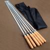 6Pieces Stainless Steel Barbecue Skewers Non Slip Wood Handles BBQ Stick for Camping Flat Metal Kebab Skewers Kitchen