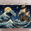 2D Starry Night Pirate Ship Backdrop Big Ocean Waves & Moonlight Background for Studio